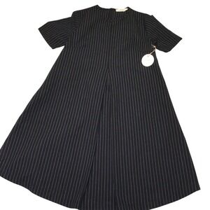 NWT pando grove linen pinstripe black and white dress A line size large